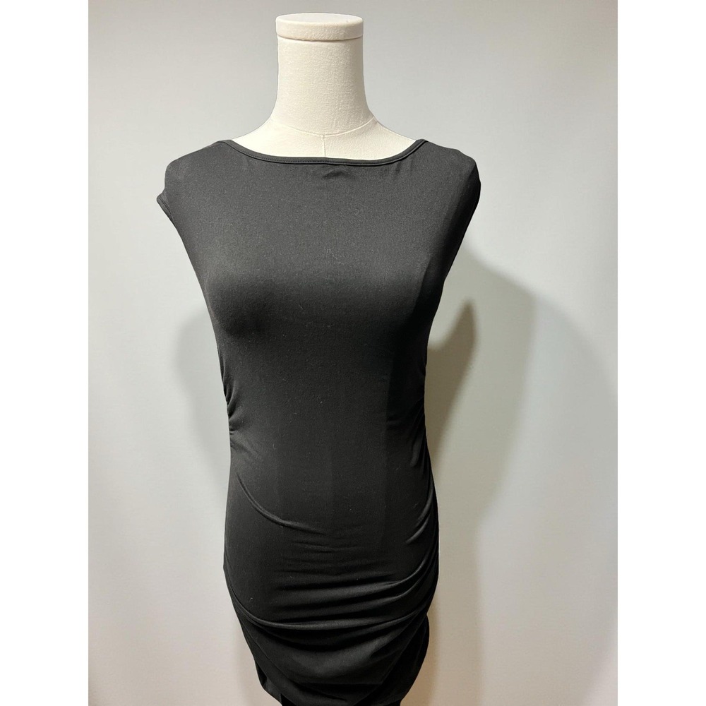 Sleek Sleeveless Black Bodycon Dress With Side Ruching And Low Back. Size Small